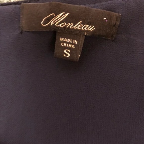 Monteau Navy Sheer Boho Tassel Blouse Small - Picture 6 of 8